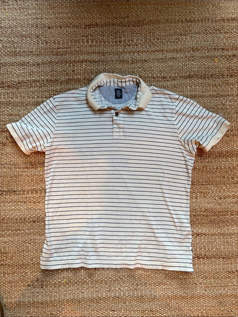 Eleventy Cream Polo with Blue Stripes